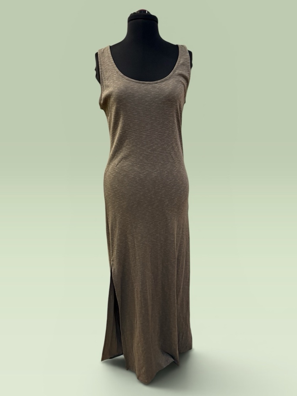 Sleeveless Olive-Taupe Maxi Dress with Side Slit